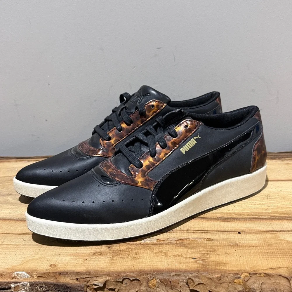 *NEW* Puma Pointy Creepers Patent Black and Tortoise Lace Up Size 10 A43